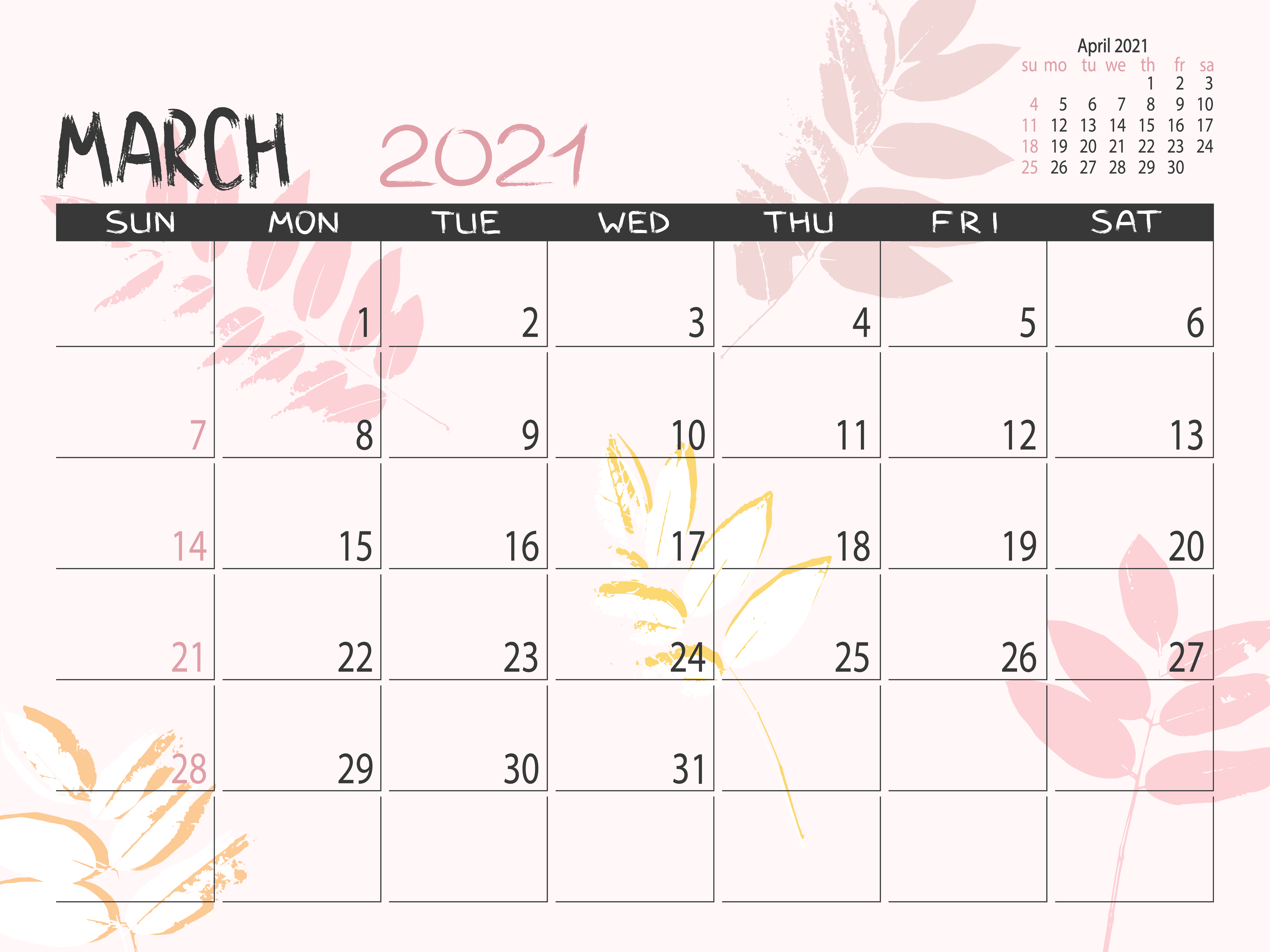 Calendario marzo 2021 da stampare: 11 modelli gratis