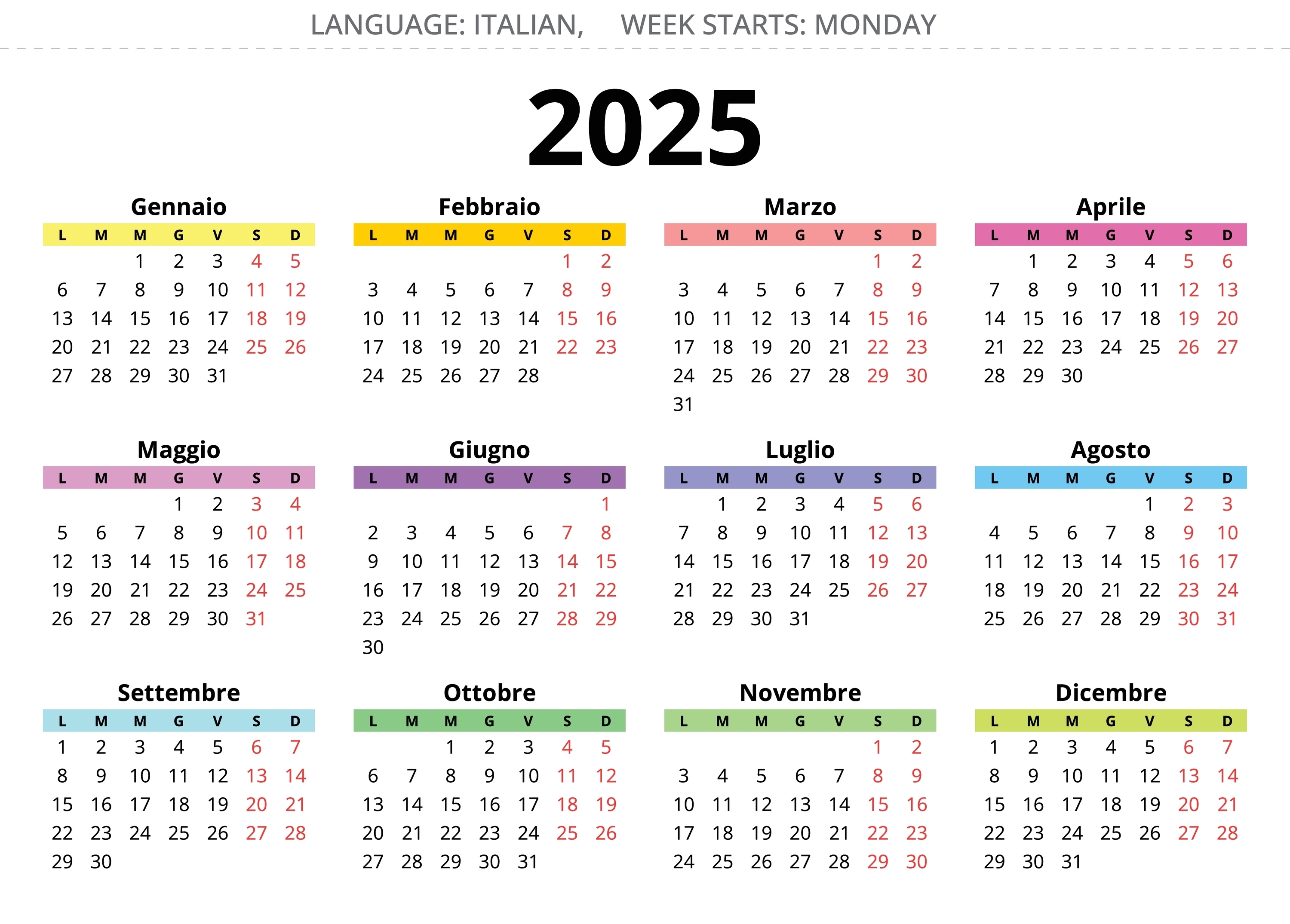 Calendario 2025 da stampare gratis: 9 modelli